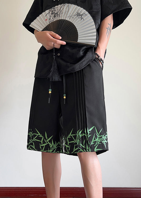 New Chinese Style White Bamboo Print Ice Silk Shorts Summer