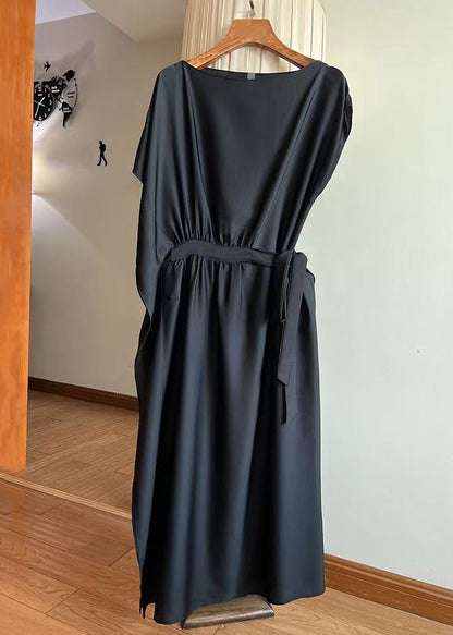 New Chocolate Lace Up Silk Long Dresses Summer