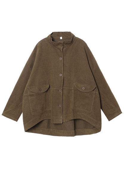 New Chocolate Loose Pockets Button Fall Long Sleeve Coat