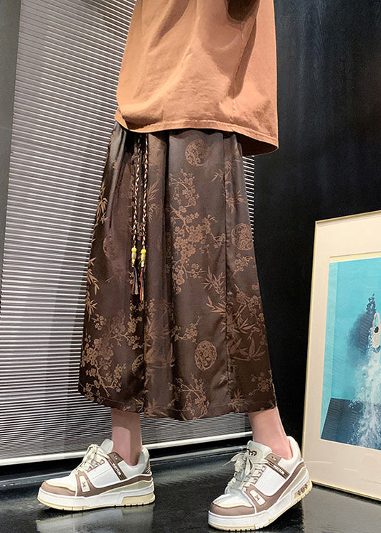 New Chocolate Pockets Print Ice Silk Crop Pants Summer