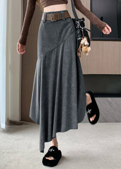 New Coffee Asymmetrical Wrinkled a Line Skirts Summer