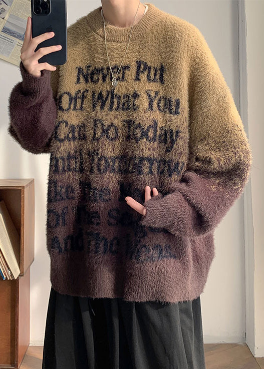 New Coffee Gradient Color Letter Mink Hair Knitted Sweaters Winter