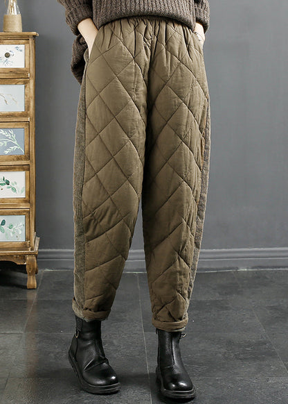 New Coffee High Waist Patchwork Cotton Filled Pants Winter