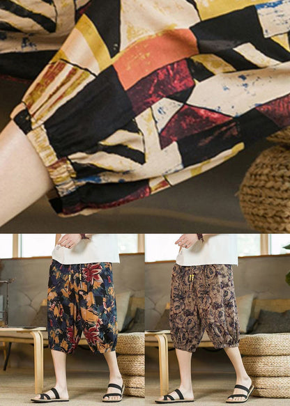 New Coffee Lace Up Elastic Waist Cotton Beam Pants Summer