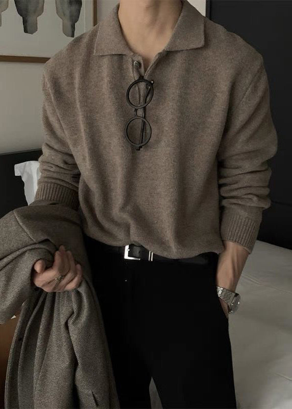 New Coffee Peter Pan Collar Button Knit Sweaters Spring