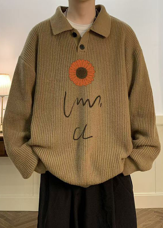 New Coffee Peter Pan Collar Print Knit Sweaters Fall