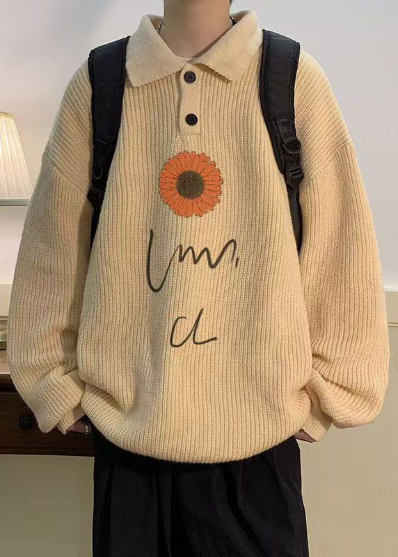 New Coffee Peter Pan Collar Print Knit Sweaters Fall