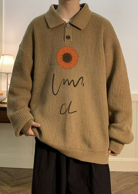 New Coffee Peter Pan Collar Print Knit Sweaters Fall