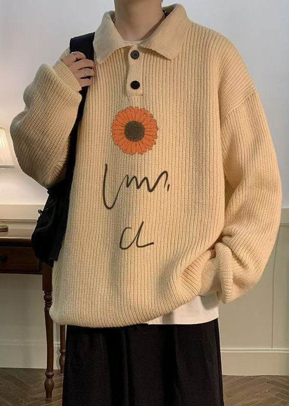 New Coffee Peter Pan Collar Print Knit Sweaters Fall
