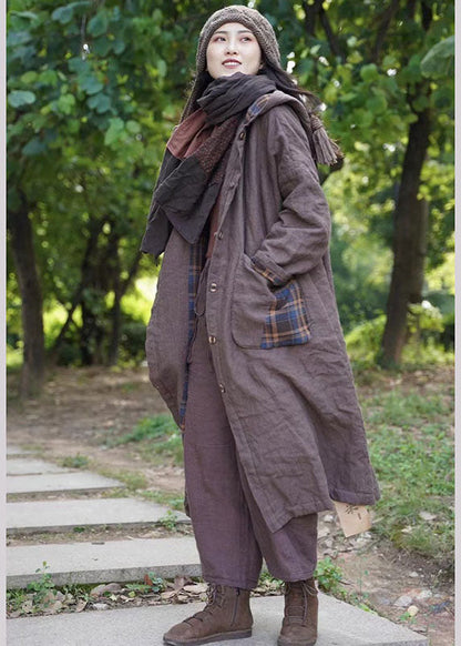 New Chocolate Plaid Hooded Wear on Both Sides Pockets Winter Cotton Coat
