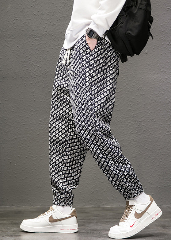 New Coffee Print Pockets Elastic Waist Cotton Pants Spring