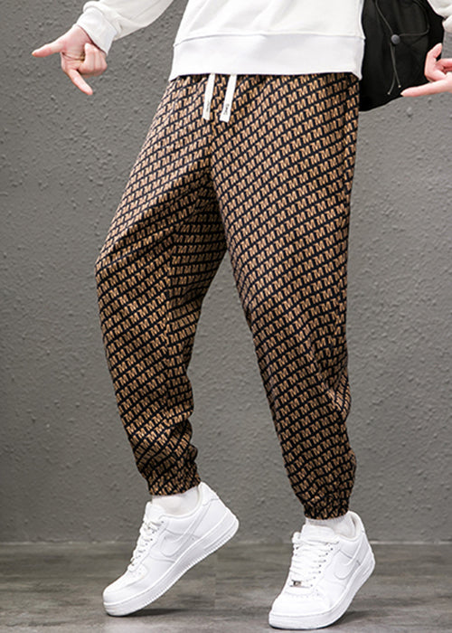 New Coffee Print Pockets Elastic Waist Cotton Pants Spring