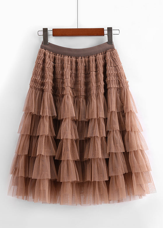New Coffee High Waist Tulle Skirt Summer