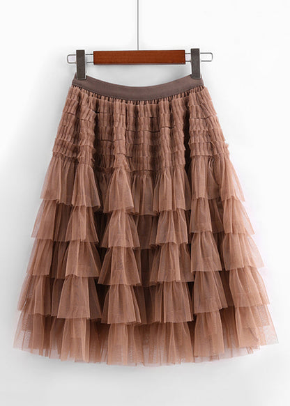 New Coffee High Waist Tulle Skirt Summer