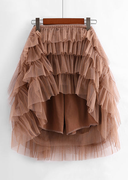 New Coffee High Waist Tulle Skirt Summer