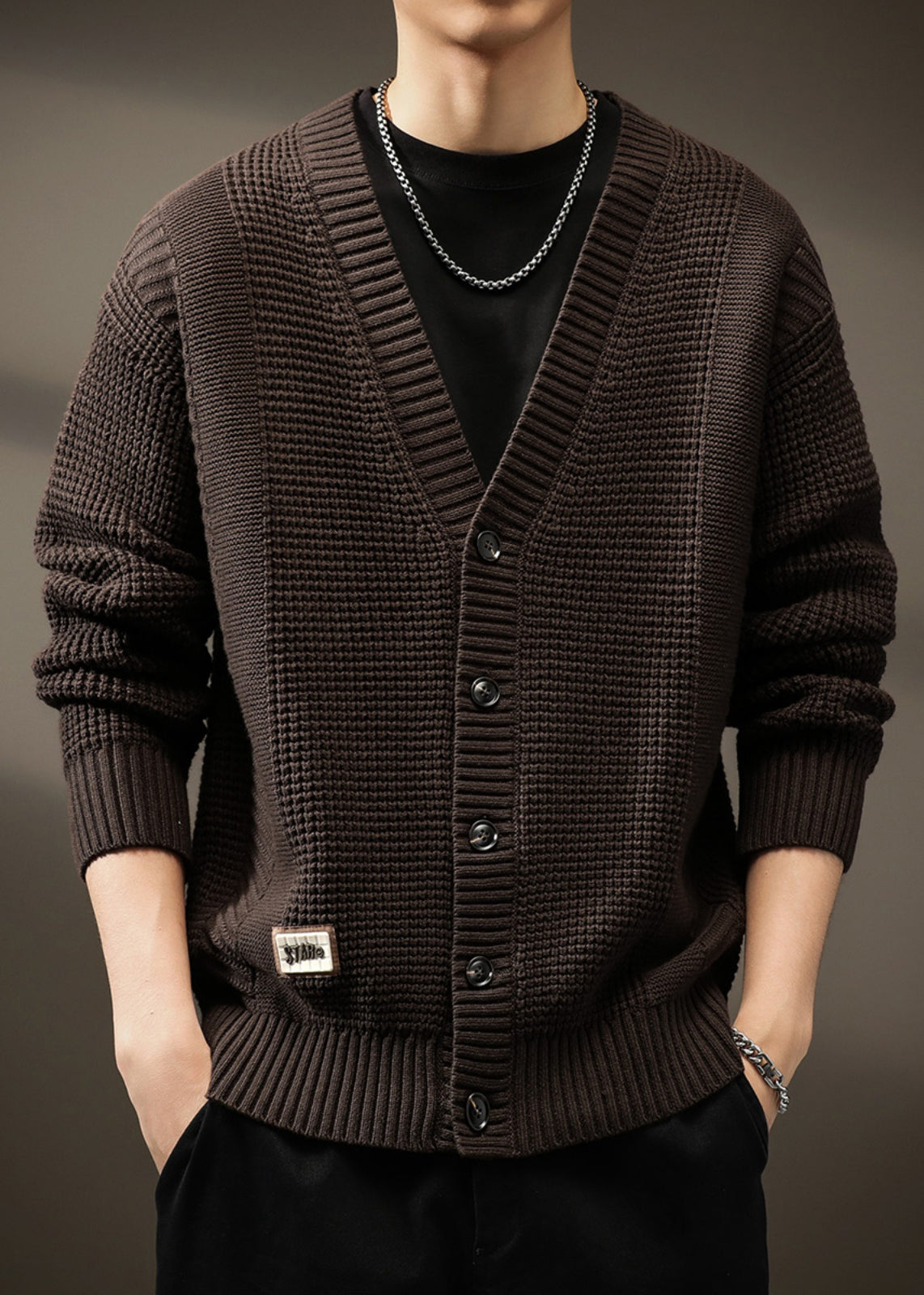 New Coffee V Neck Button Knit Cardigans Spring
