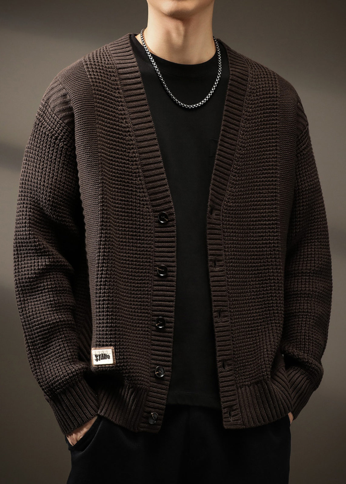 New Coffee V Neck Button Knit Cardigans Spring