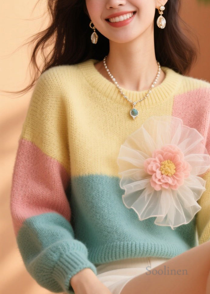 New Colorblock O Neck Knit Sweater Fall