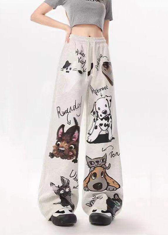 New Dog Print Warm Fleece High Waist Sports Wide Leg Pants Spring