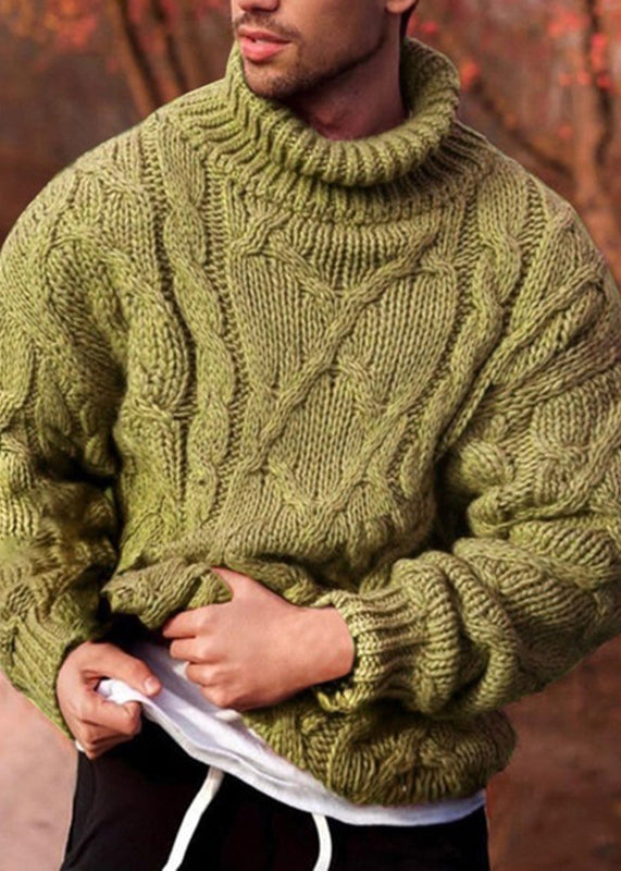 New Dark Gray Turtleneck Thick Cotton Cable Knit Sweater Winter