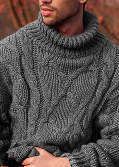 New Dark Gray Turtleneck Thick Cotton Cable Knit Sweater Winter