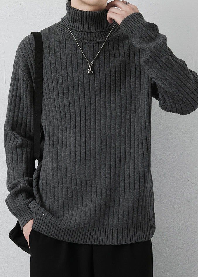 New Dark Gray Turtleneck Thick Knit Sweaters Winter