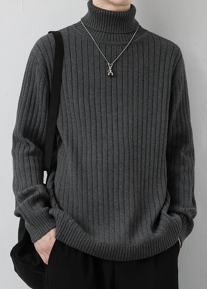 New Dark Gray Turtleneck Thick Knit Sweaters Winter