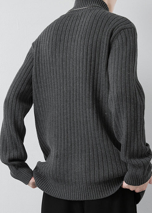 New Dark Gray Turtleneck Thick Knit Sweaters Winter