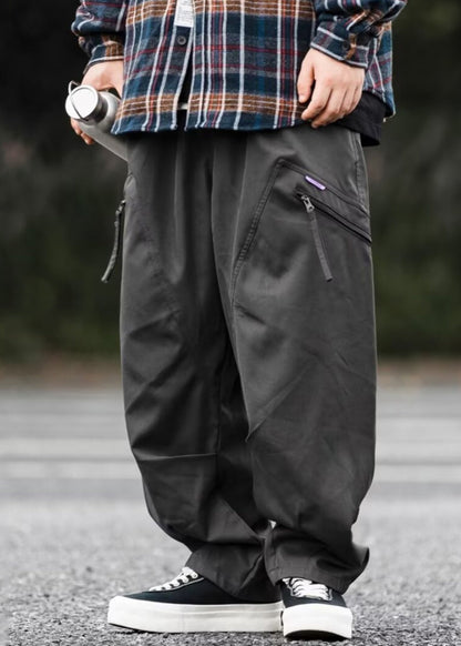 New Dark Gray Zip Up Pockets Cotton Pants Spring