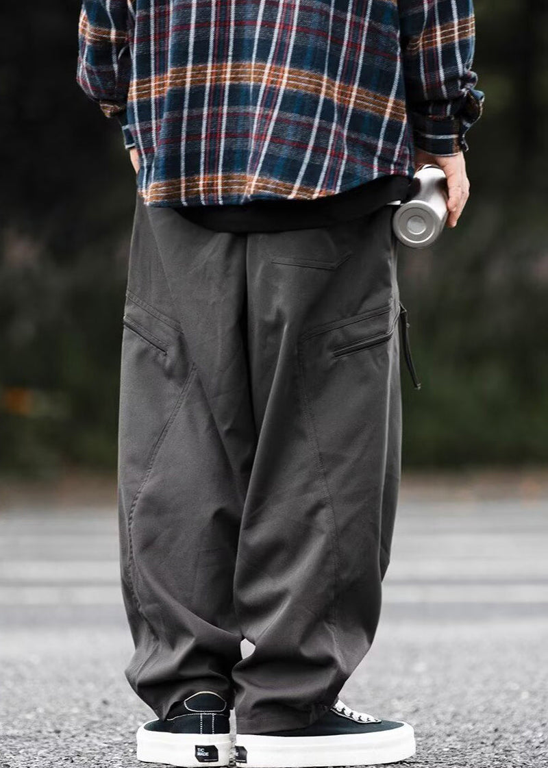 New Dark Gray Zip Up Pockets Cotton Pants Spring