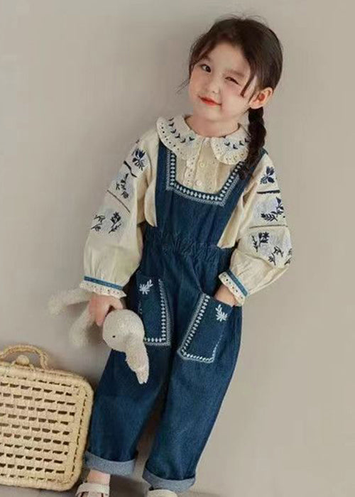New Embroideried Ruffled Shirts and Denim Pants Two Pieces Set Fall