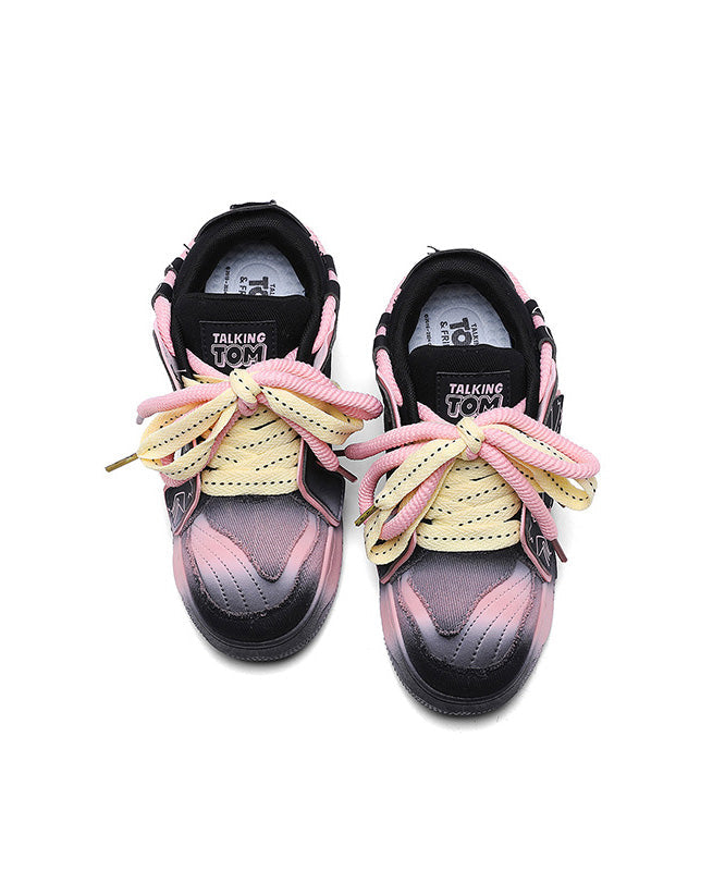 New Black Lace Up Splicing Platform Flat Shoes