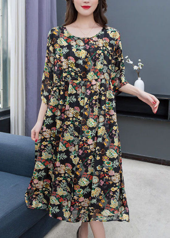 New O Neck Wrinkled Patchwork Chiffon Dress Summer