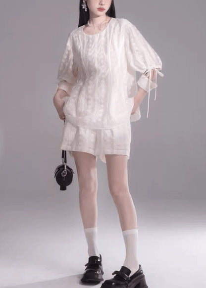 New French Apricot Top and Shorts Two Piece Set Summer