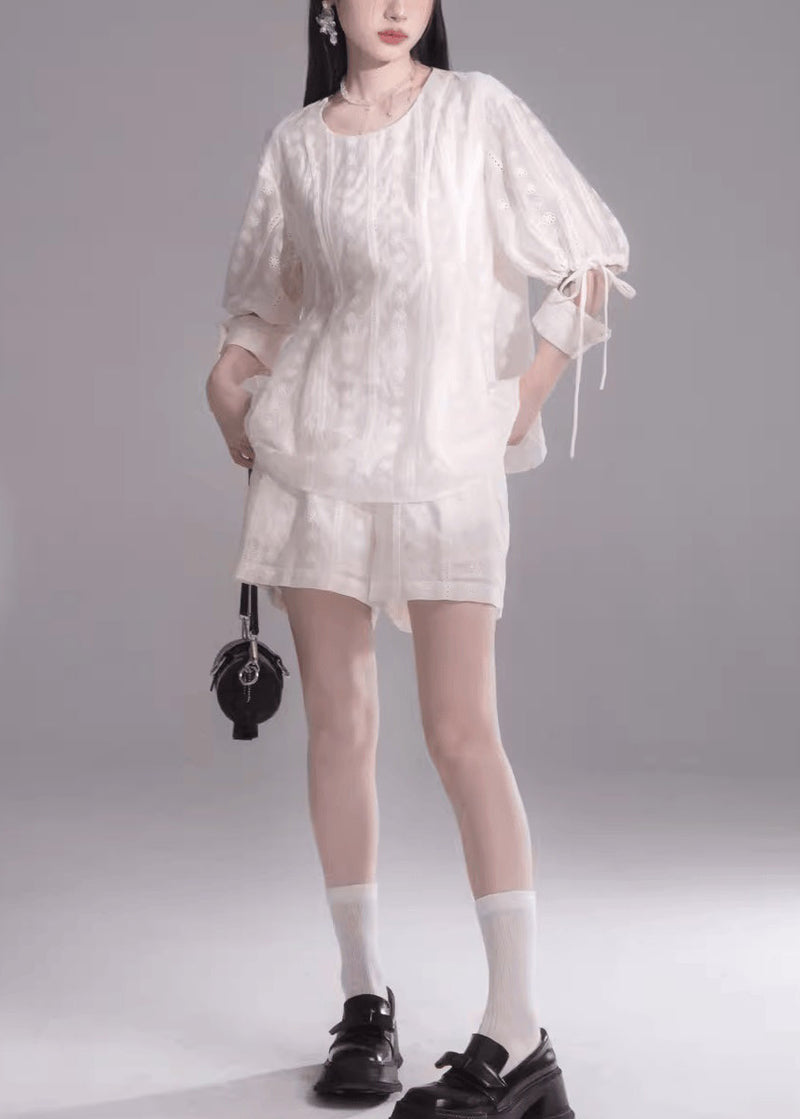 New French Apricot Top and Shorts Two Piece Set Summer