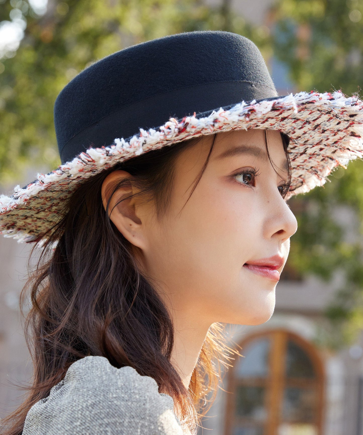 New French Black Applique Wool Cloche Hat