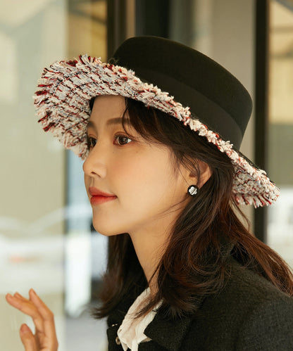 New French Black Applique Wool Cloche Hat
