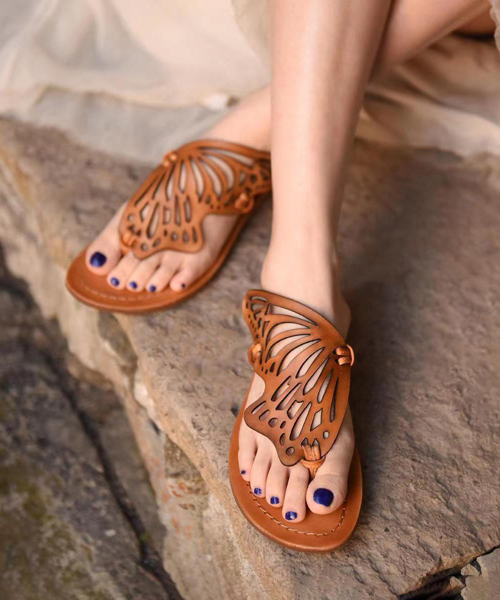 New French Flip Flops With Flat Bottoms Hollowed Out Butterfly Slippers Soolinen Shoes-20251