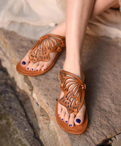 New French Flip Flops With Flat Bottoms Hollowed Out Butterfly Slippers Soolinen Shoes-20251