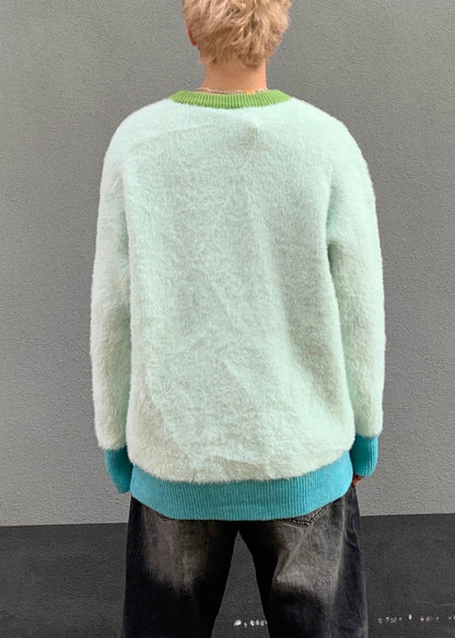 New Green Button Dragon Patchwork Mink Velvet Sweaters Spring