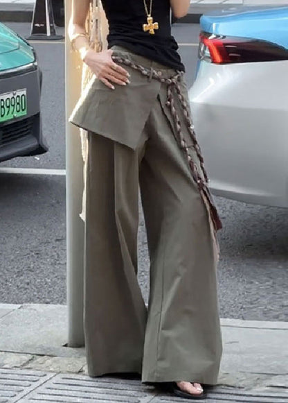 New Green False Two Pieces High Waist Cotton Pants Fall