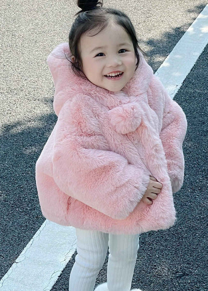 New Green Hooded Button Fuzzy Fur Coat Spring