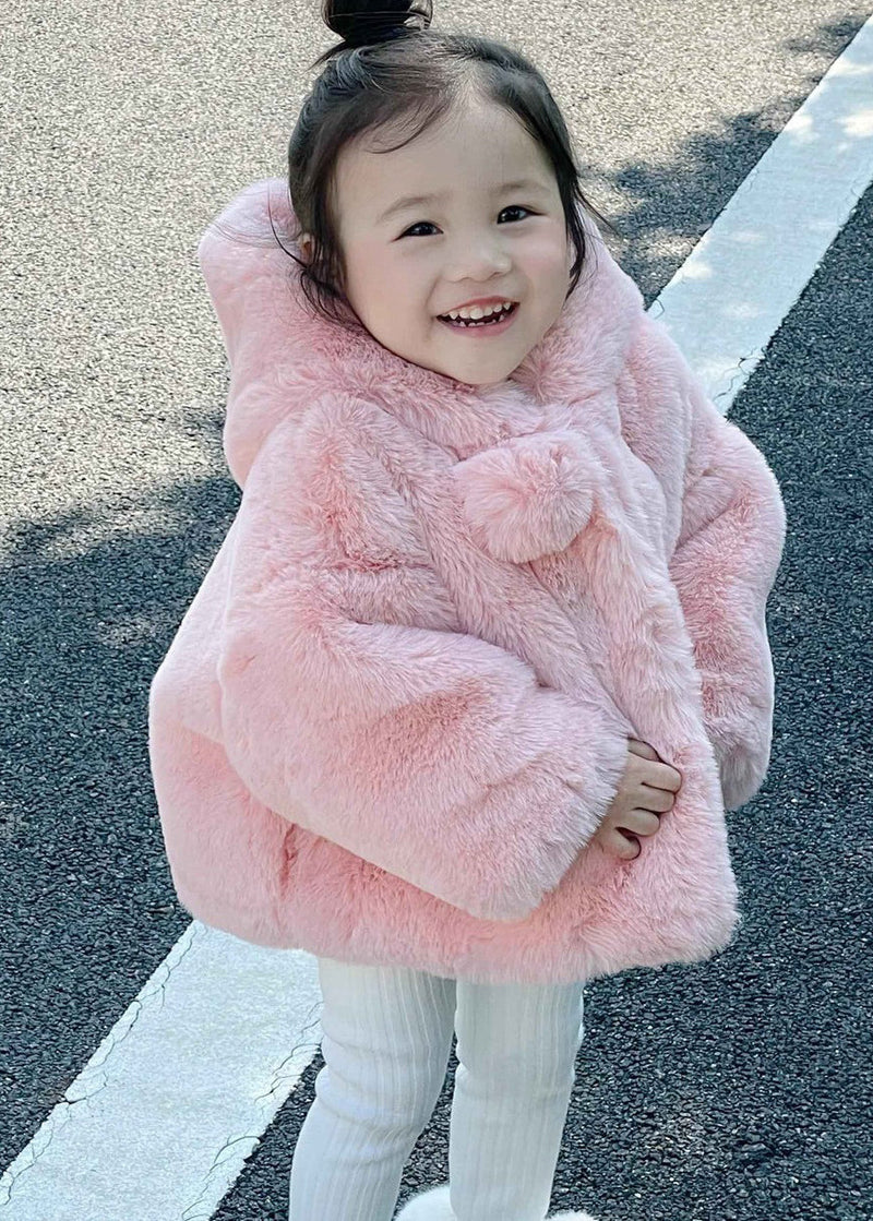 New Green Hooded Button Fuzzy Fur Coat Spring