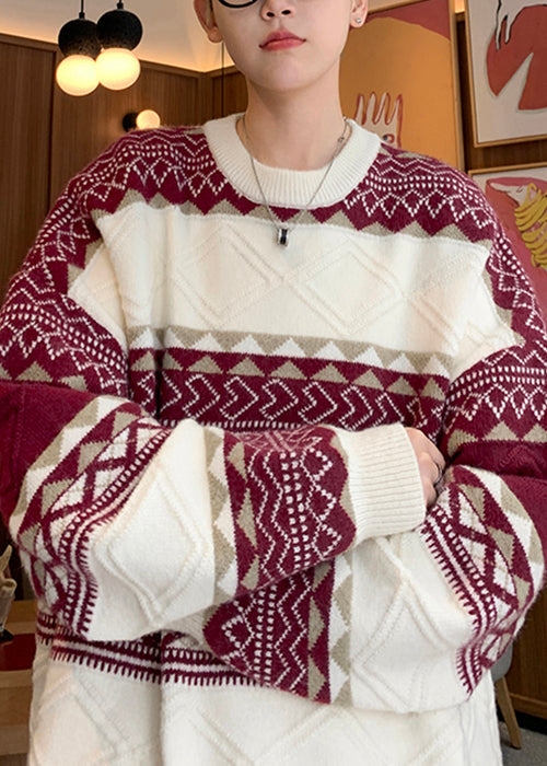 New Green O Neck Cozy Patchwork Knit Sweaters Fall