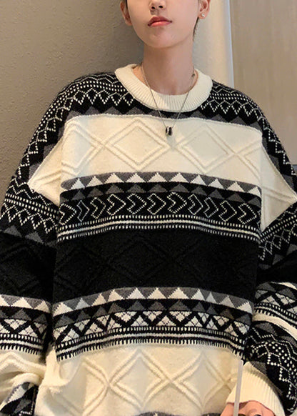 New Green O Neck Cozy Patchwork Knit Sweaters Fall
