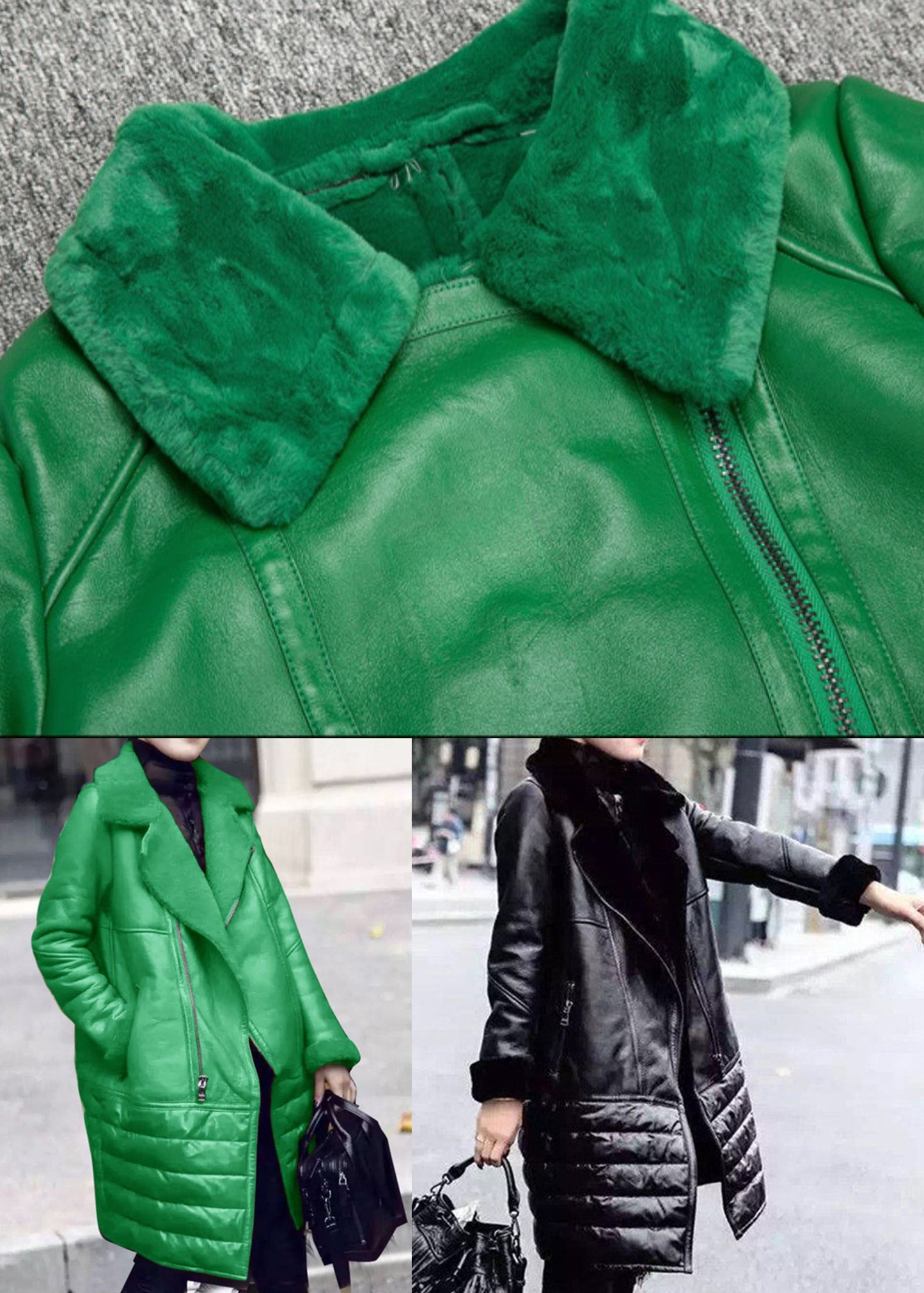 New Green Peter Pan Collar Patchwork Cotton Blend Coat Winter