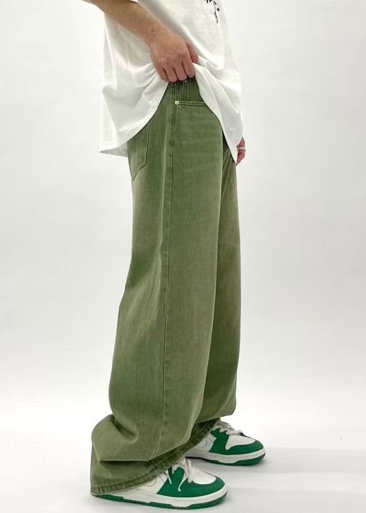 New Green Pockets High Waist Denim Pants Summer