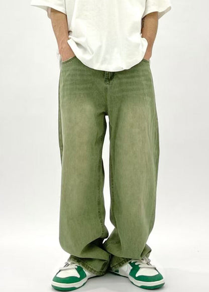 New Green Pockets High Waist Denim Pants Summer