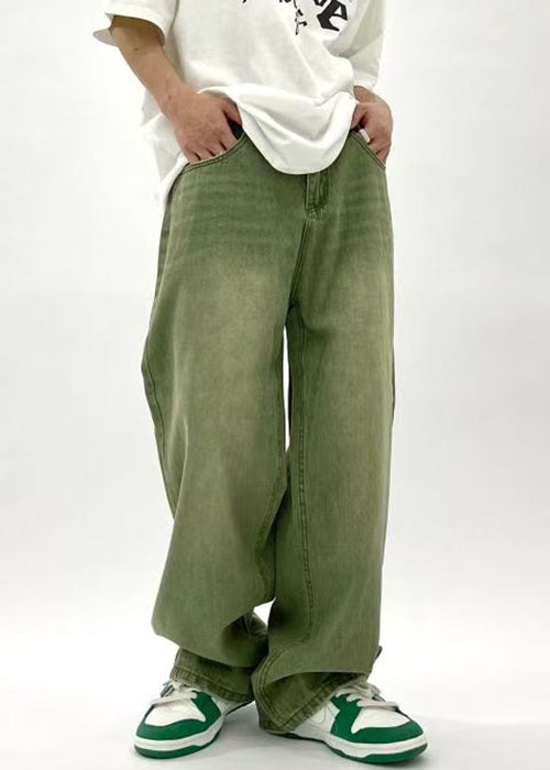 New Green Pockets High Waist Denim Pants Summer