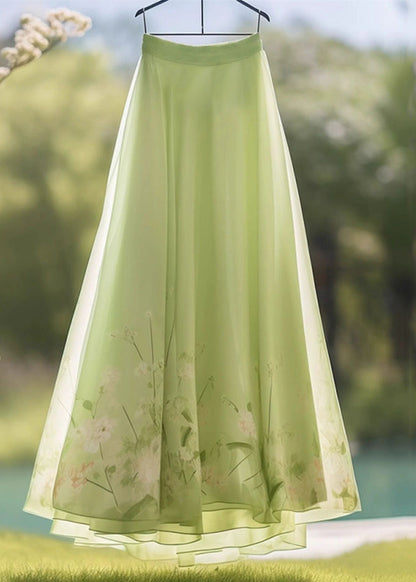 French Green Tie Dye Wrinkled Chiffon Skirt Summer